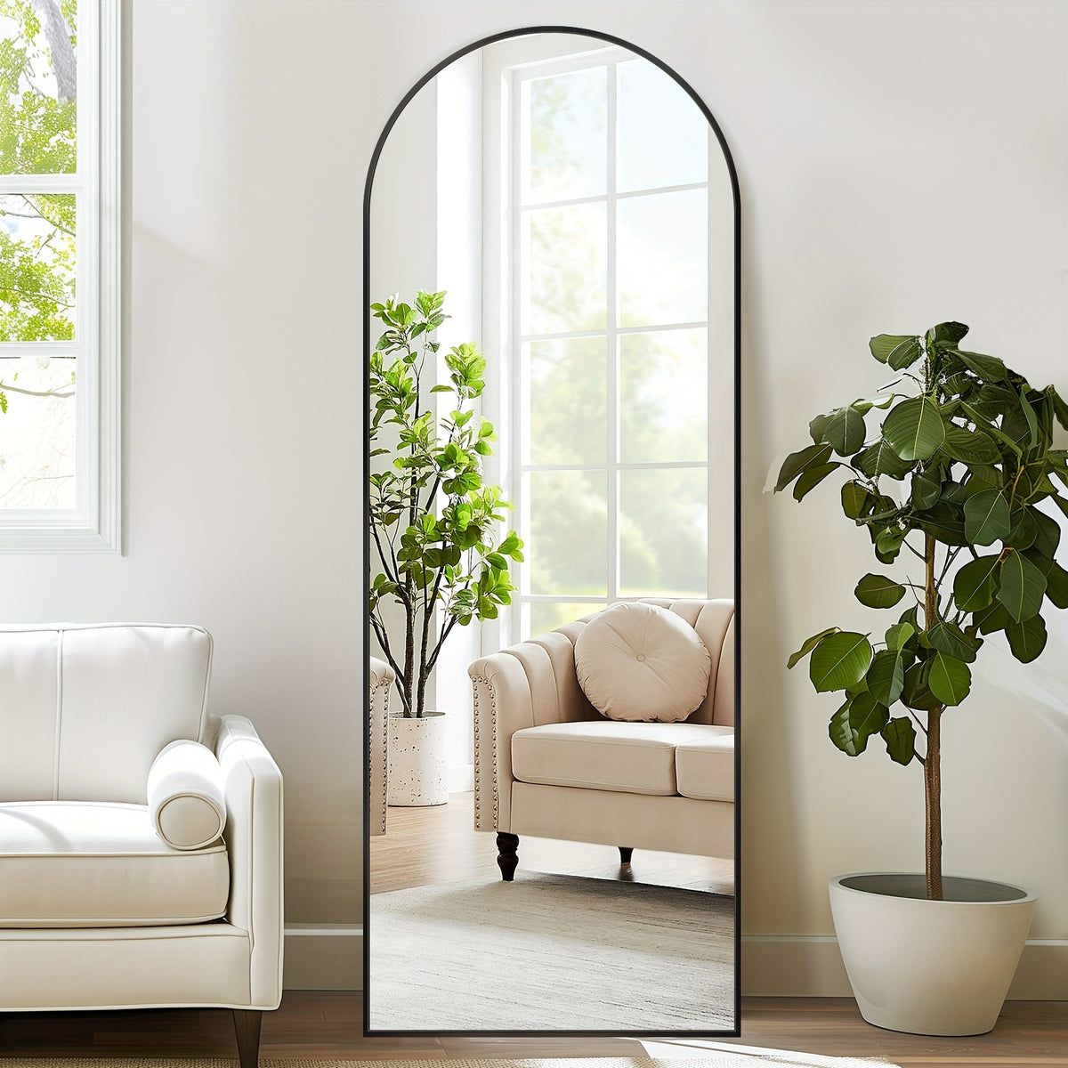 Arched Floor Mirror Full Length Freestanding, 58×19 Inch Full Body Mirror with Stand for Bedroom Living Room, Large Standing Mirror Hanging Wall Mounted Cloakroom Vanity Mirror Black Gold