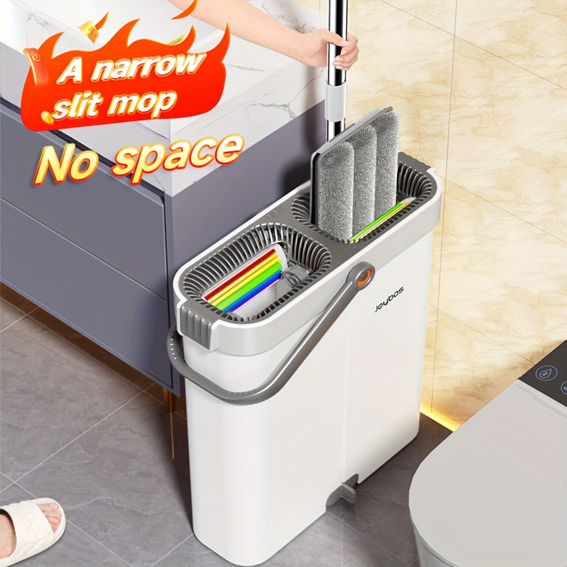 Spin Mop and Bucket Set with Microfiber Pads, Hands-Free Wringing Floor Mop with Narrow Bucket, Wet Dry Flat Mop for Hardwood Tile Laminate Floor Cleaning, 12.99 & 15.75 Inch Mop Head Options