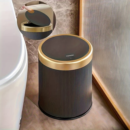 Oval Push Lid Trash Can 3.17gal 4.23gal Luxury Large Capacity Dual Inner Buckets Odor Sealing Modern Garbage Bin for Kitchen Bedroom Bathroom Living Room