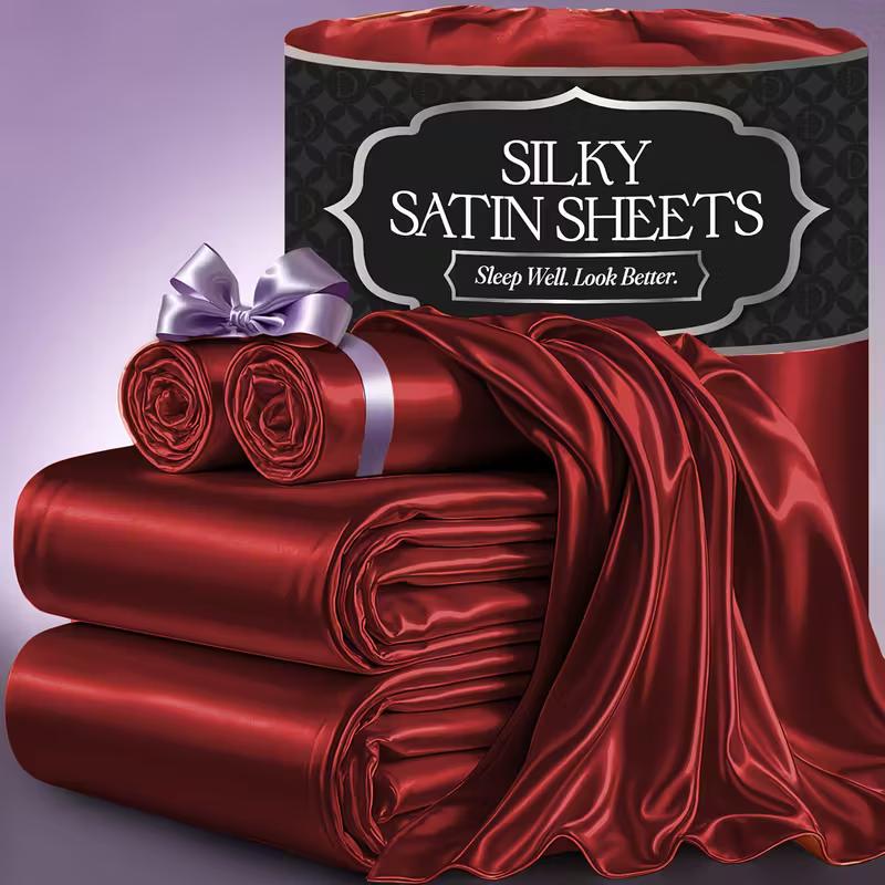 Satin Sheets Set 2100TC Ultra Soft Silky Breathable Bed Sheet Set 3 4 Piece Luxury Hotel Quality Deep Pocket Twin Full Queen King Champagne Black Pink Burgundy Navy
