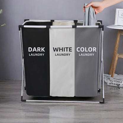 Large Laundry Hamper Basket with Handles 3-Pack, Rectangular Fabric Clothes Hamper for Bedroom, Bathroom, College Dorm & Home, Stylish Laundry Basket Organizer in Dark Grey, White & Black