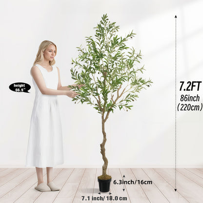 Artificial Olive Tree Indoor 7.2FT 8FT – Potted Tall Faux Olive Tree with Lifelike Trunk, Branches, Fruits & Leaves for Living Room Office Bedroom Decor