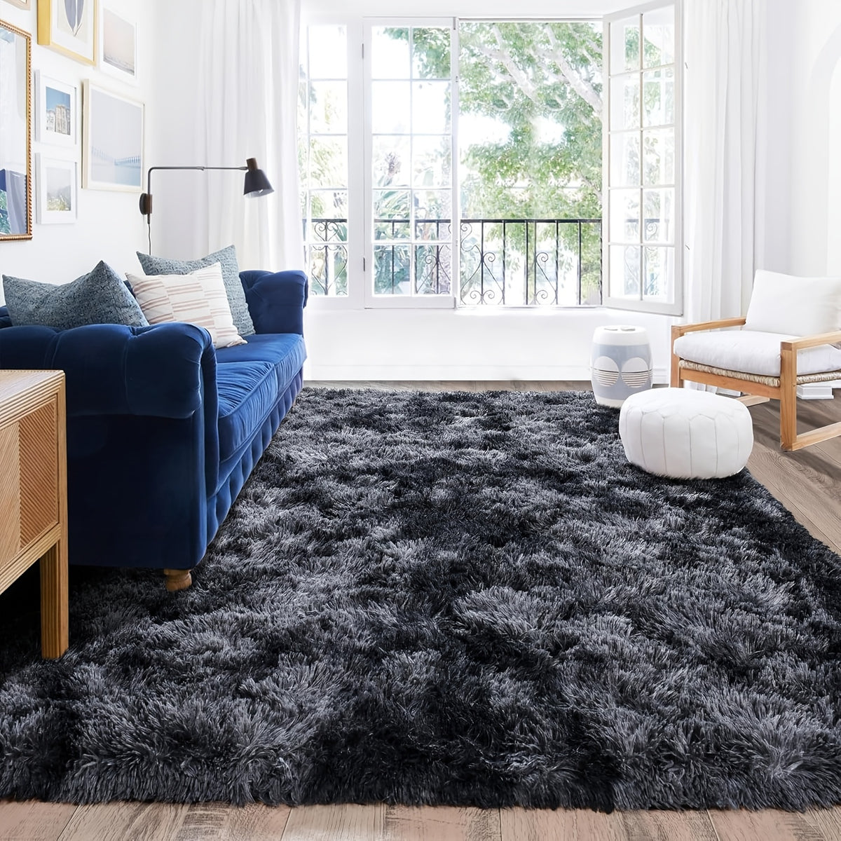 Fluffy Area Rug Non-Slip Soft Plush Carpet for Living Room Bedroom Kitchen Bathroom – Modern Home Decor Floor Mat Easy to Clean – Multiple Sizes & Colors Coffee Gray Black