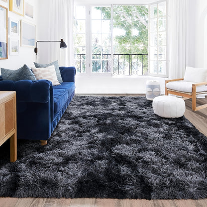 Fluffy Area Rug Non-Slip Soft Plush Carpet for Living Room Bedroom Kitchen Bathroom – Modern Home Decor Floor Mat Easy to Clean – Multiple Sizes & Colors Coffee Gray Black