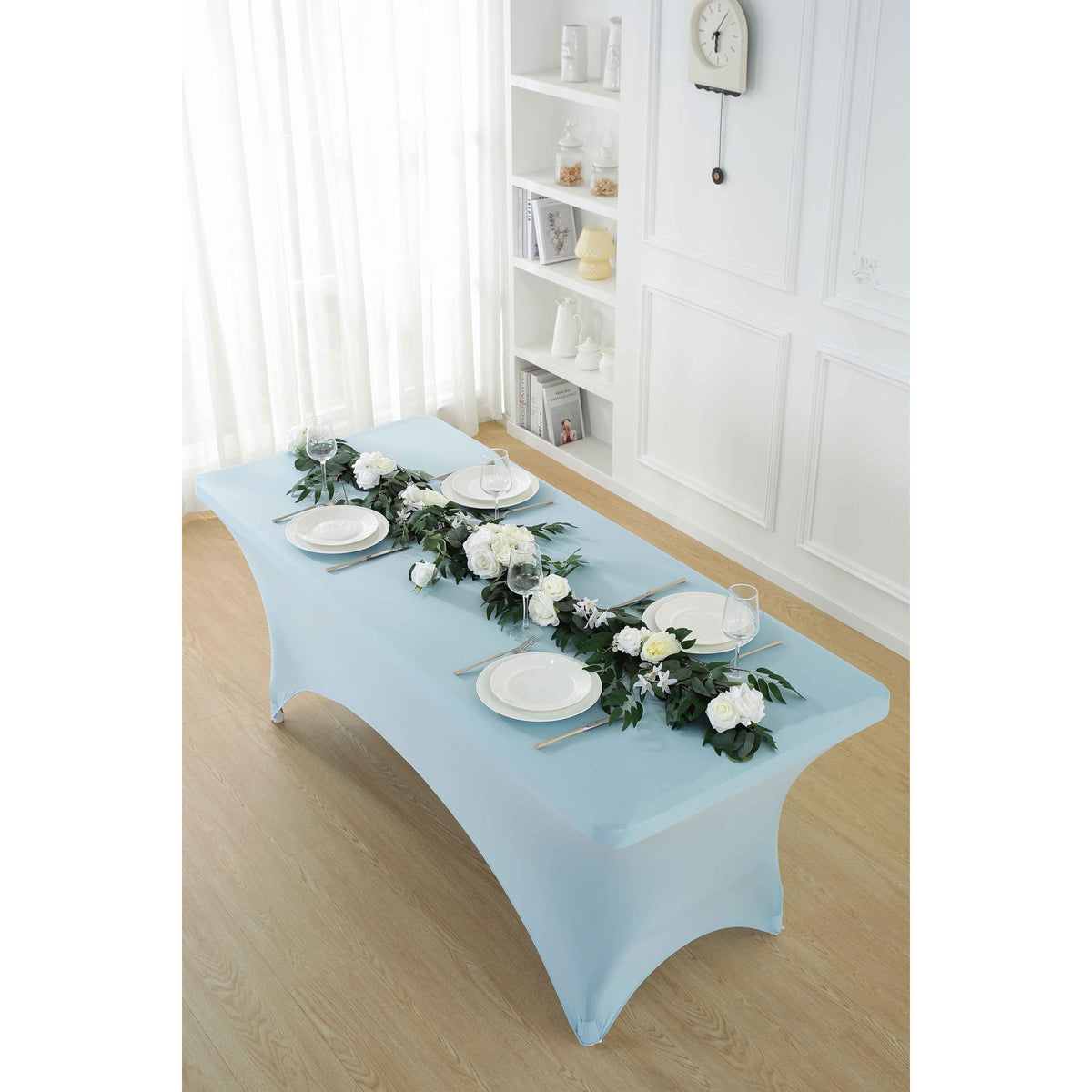 Spandex Tablecloth Fitted Stretch Table Cover 4ft 6ft 8ft - Wrinkle-Free Rectangle Table Cloth for Wedding, Party, Event, Banquet - 2-Pack Multi-Color Options White Black Navy Blue Pink
