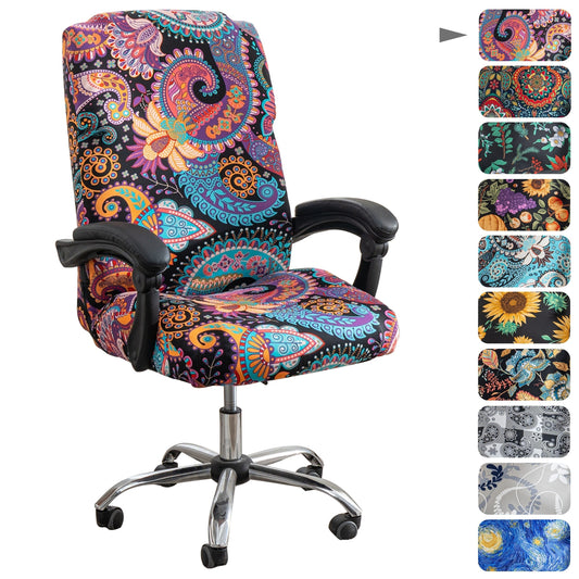 Stretch Printed Office Chair Cover | Universal Spandex Desk Chair Slipcover with Zipper | Removable Washable Anti-Dust Chair Protector, Multiple Colors