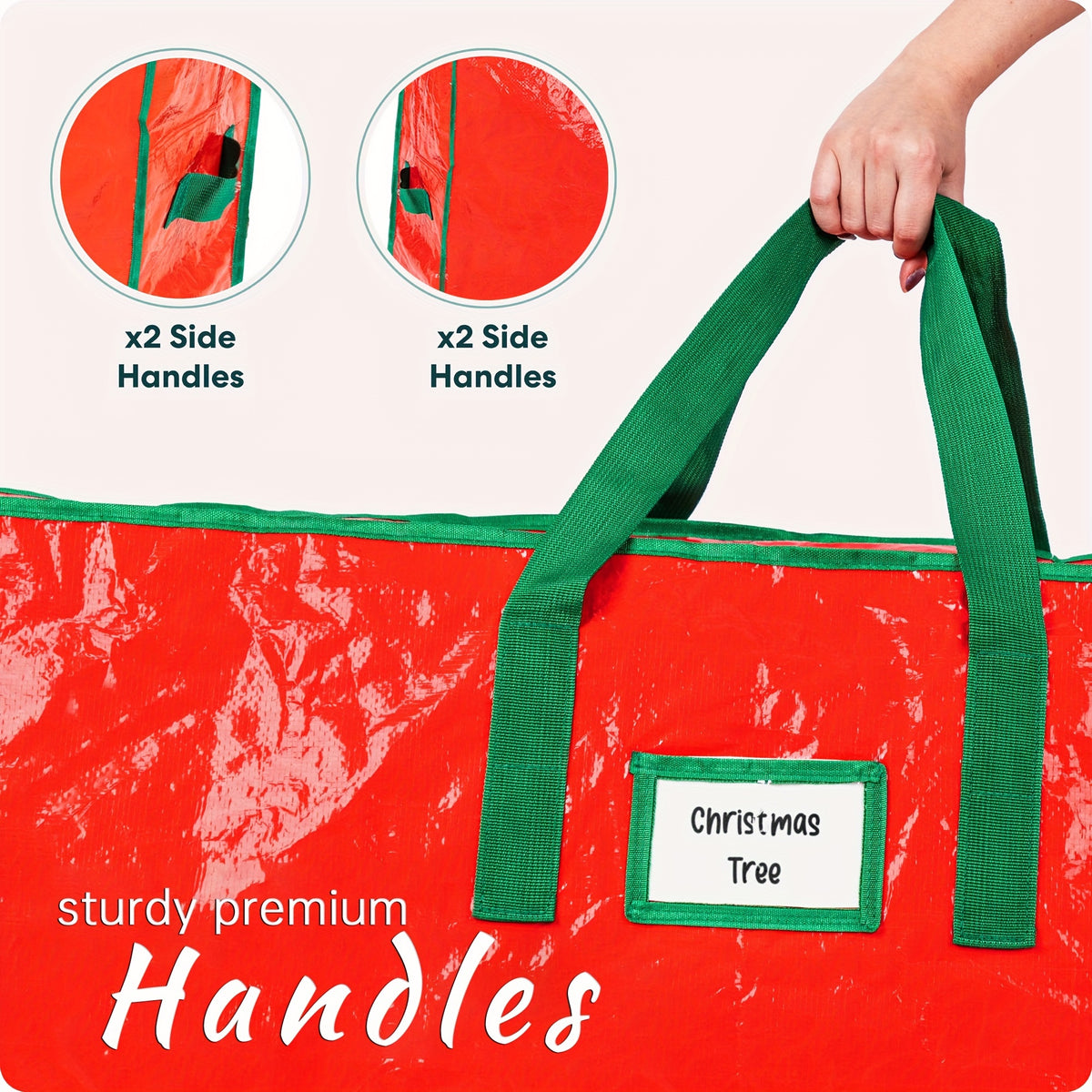 Christmas Tree Storage Bag 7.5ft – Heavy Duty Extra Large Xmas Tree Bag with Reinforced Handles & Dual Zippers, Wide Opening, Red Holiday Tree Storage Organizer