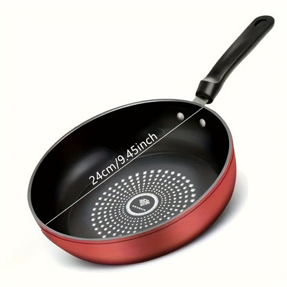 Non-Stick Frying Pan 9.45 Inch Cast Iron Skillet with Lid – Healthy Powder-Coated Cookware for Gas & Electric Stove, Perfect for Eggs, Steak & Pancakes | Red