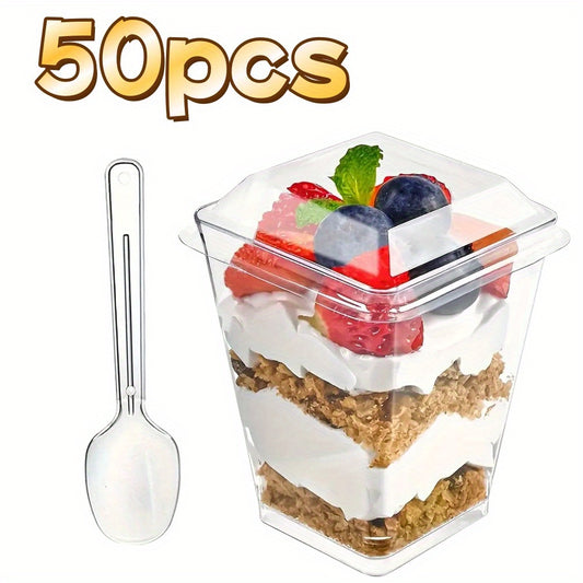 Plastic Dessert Cups with Lids & Spoons 5oz 8oz – 25 50 100 150 200 Pack Mini Pudding Cups for Party Family Gathering Camping Picnic