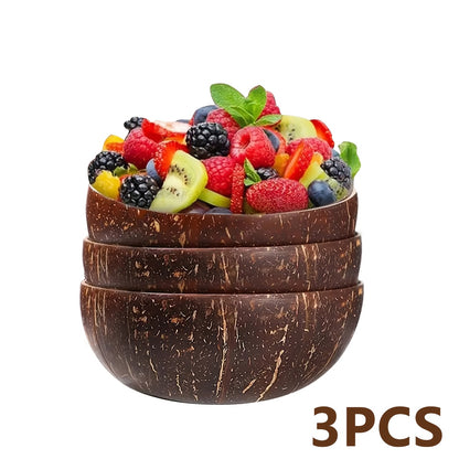 Coconut Shell Bowls Polished Natural – Smoothie Acai Salad Fruit Yogurt Serving Bowls, Rustic Decorative Wooden Bowls for Kitchen Decor, Vegan Gift Set of 3 or 12 | Home Viaco