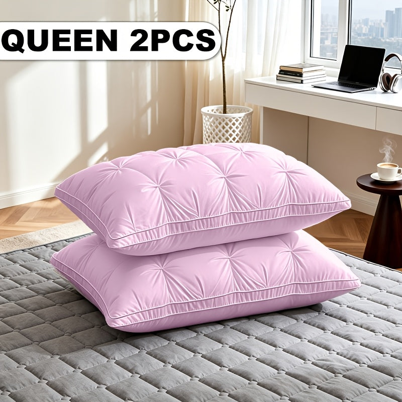 Luxury Bed Pillows 2 Pack with Satin Cover Hotel Quality, Non-Sinking High Pillow Core Hypoallergenic Polyester, Deep Sleep Neck Support Cooling All-Season Pillow Set for Bedroom, Ideal Gift