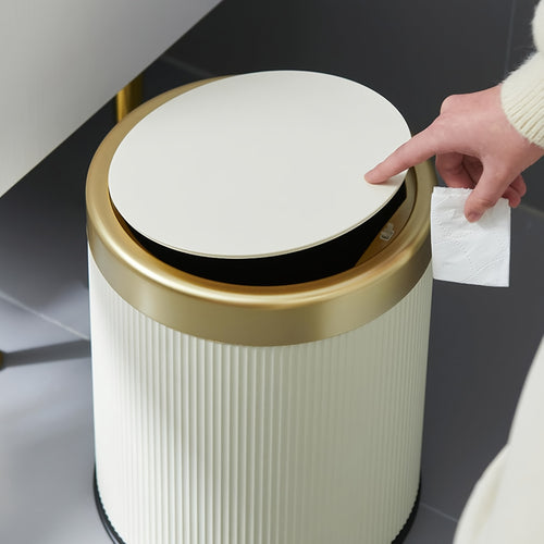 Oval Push Lid Trash Can 3.17gal 4.23gal Luxury Large Capacity Dual Inner Buckets Odor Sealing Modern Garbage Bin for Kitchen Bedroom Bathroom Living Room