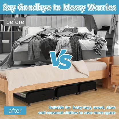 Under Bed Storage with Wheels 2-Pack XXL 70L Rolling Containers Organizer for Clothes Bedding Shoes Blankets - Transparent Lid Zippered 600D Oxford Bedroom Dorm