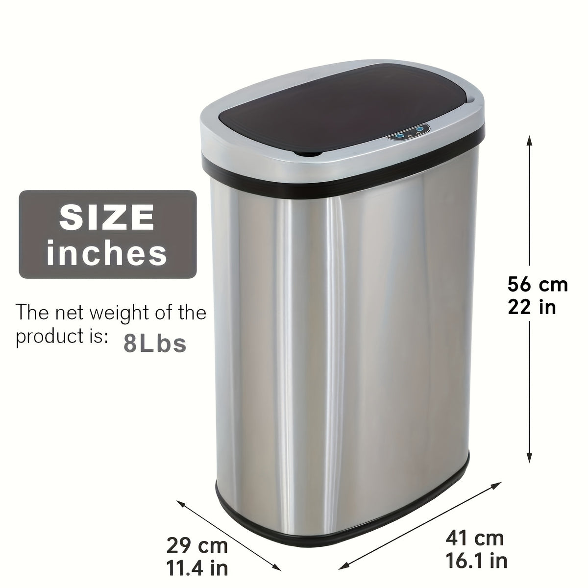 13 Gallon Touchless Motion Sensor Trash Can 50L – Automatic Smart Garbage Can for Kitchen, Office, Bedroom & Living Room, Plastic & Stainless Steel, Multiple Colors