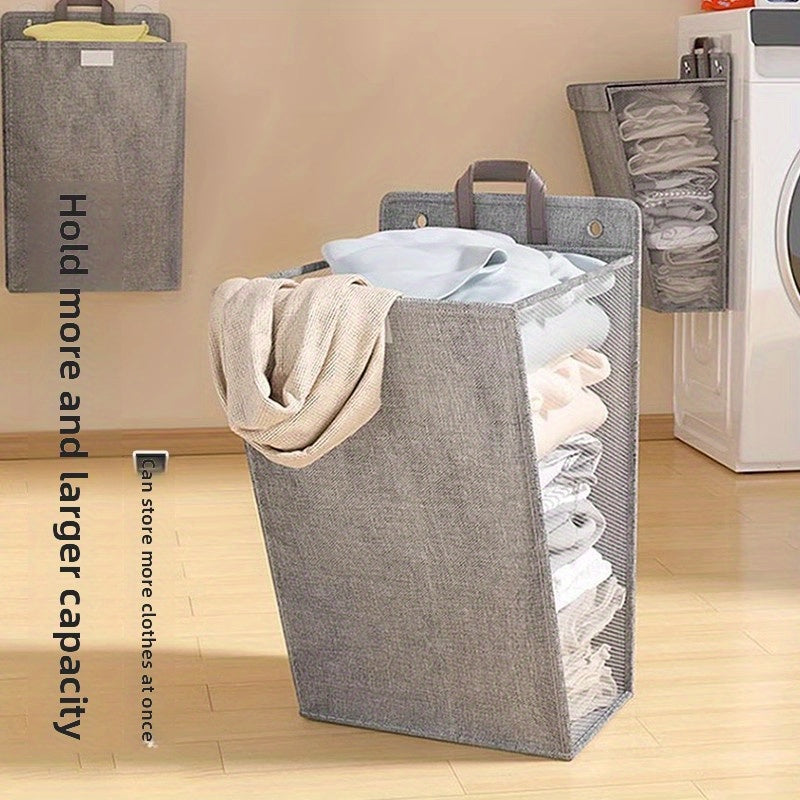 Foldable Wall Mounted Laundry Hamper Oxford Cloth with Lid Space Saving Collapsible Clothes Storage Basket Bedroom Bathroom Living Room Large 22x15 Inch Gray