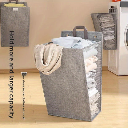 Foldable Wall Mounted Laundry Hamper Oxford Cloth with Lid Space Saving Collapsible Clothes Storage Basket Bedroom Bathroom Living Room Large 22x15 Inch Gray