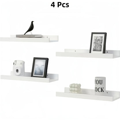 Rustic Wood Floating Shelves Wall Mounted Set 4 or 6 Pcs, Carbonized Black & White Shelf for Bathroom Bedroom Living Room Kitchen Office Plants Decor, Multi-Size Heavy Duty Wall Shelf Storage