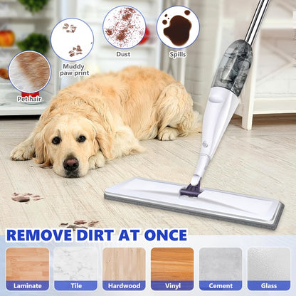 Microfiber Spray Mop with 3 Washable Reusable Pads – Water Spraying Flat Mop for Hardwood, Laminate, Tile & Ceramic Floors – Wet & Dry Dual-Purpose Household Floor Cleaning Mop Set