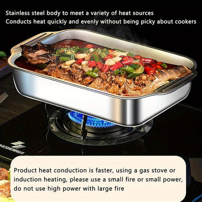 Stainless Steel Baking Pans with Lids – Extra Large Non-Stick Rectangular Oven Trays for BBQ Buffet Catering, Heavy Duty Roasting Pan Set with Grill Ridges & Handles, 2 4 6 8 Pcs