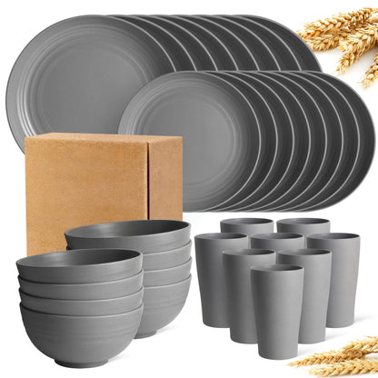 Wheat Straw Dinnerware Set Unbreakable Multicolor – 4 / 16 / 32 Piece Lightweight Dish Set with Dinner Plate, Dessert Plate, Bowl & Cup | Dishwasher Safe, Perfect for Camping, Everyday Use & Gifts | Home Viaco