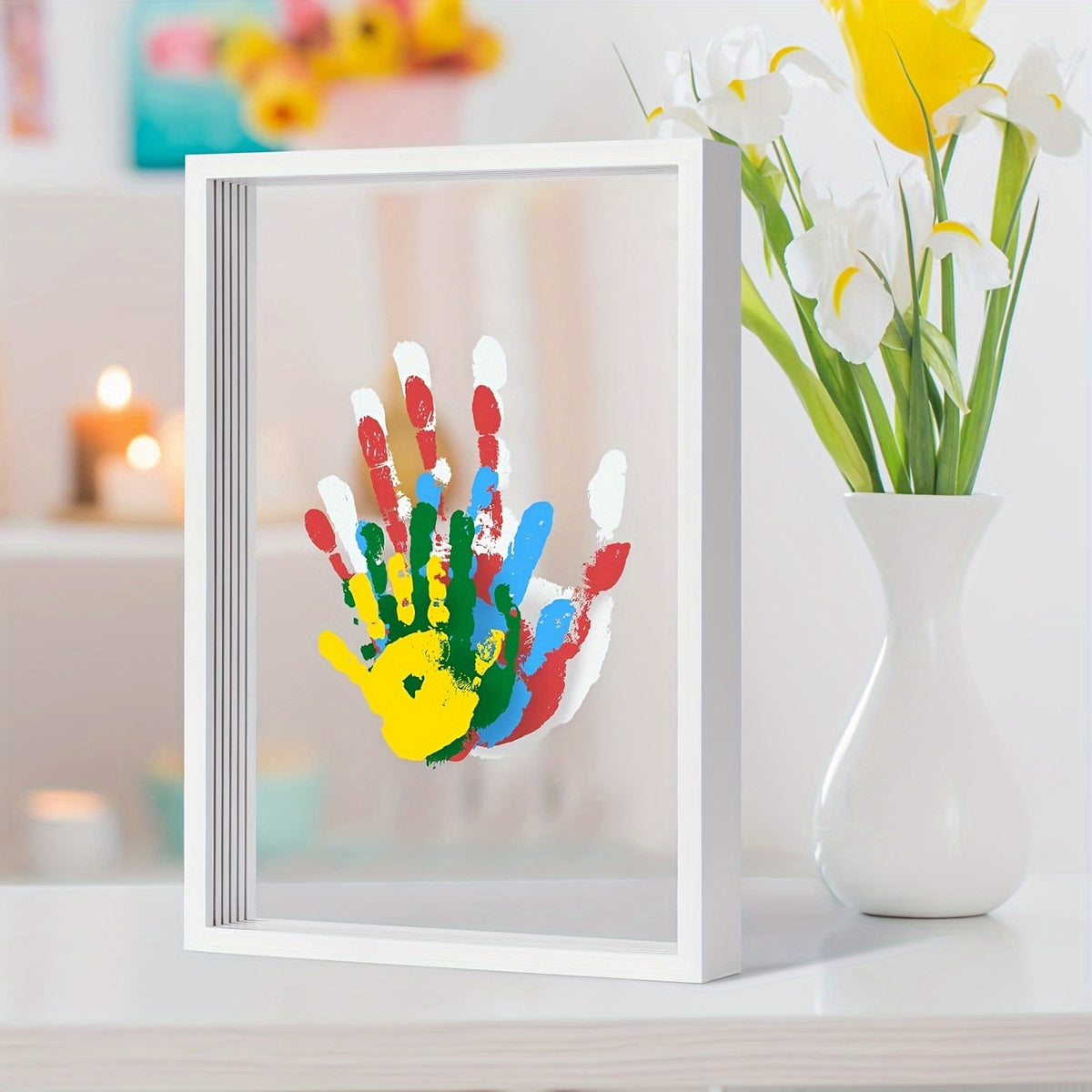 Family Handprint Kit with Wooden Frame - Handmade Keepsake Gift for New Parents, Baby Shower & Parents-To-Be, Includes 6 Acrylic Paint Colors, Memorable Home Decor Art