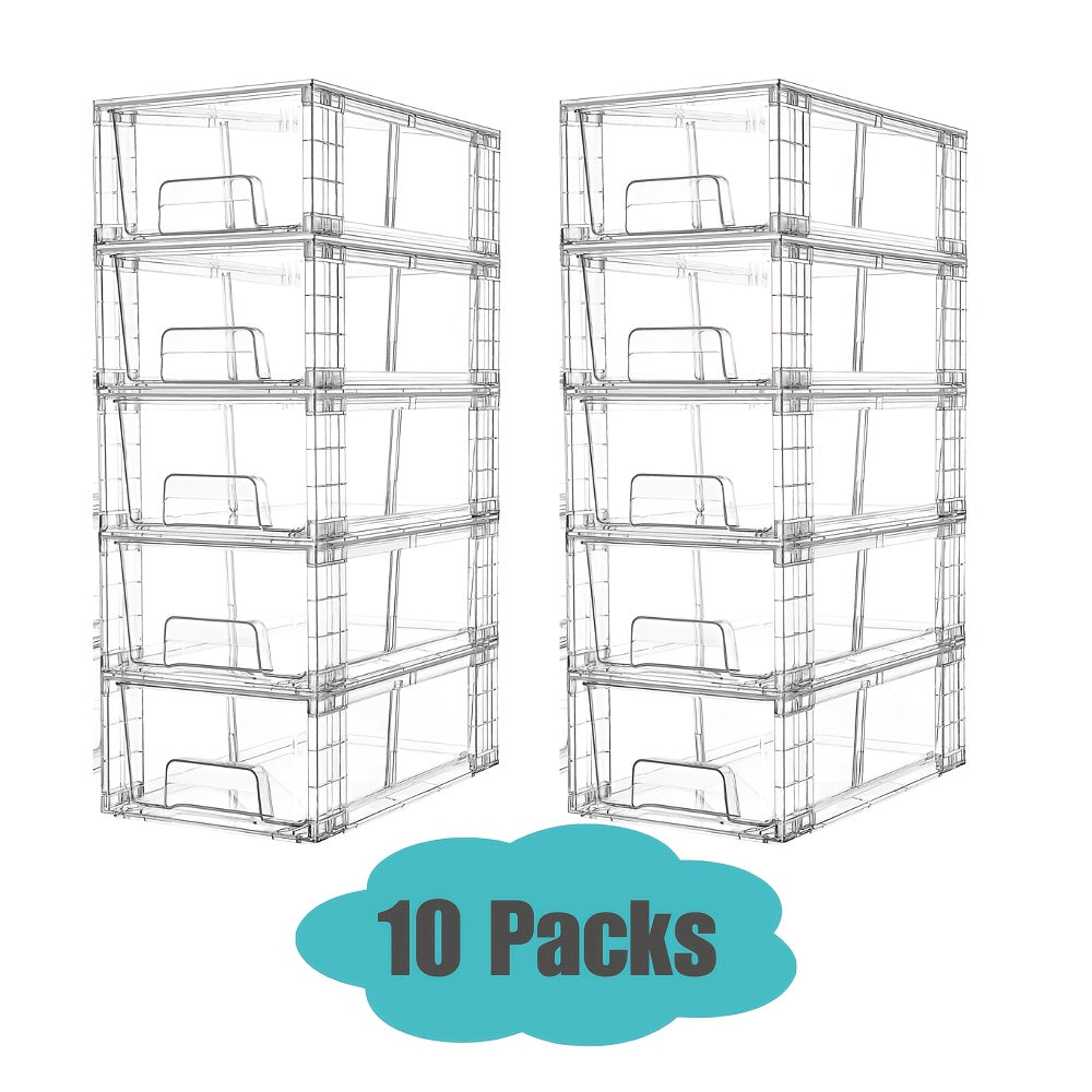 Clear Acrylic Stackable Storage Drawers with Handles – Refrigerator & Pantry Organizer Bins for Fridge, Kitchen Cabinet, Bathroom, Under Sink – 4, 6, 8, 10 Pack