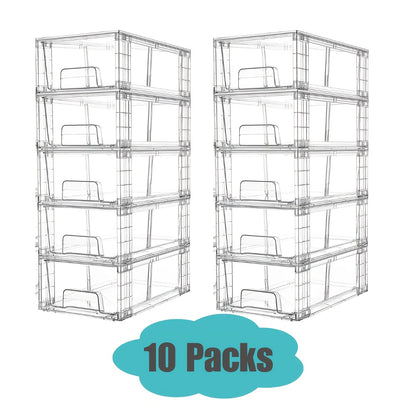Clear Acrylic Stackable Storage Drawers with Handles – Refrigerator & Pantry Organizer Bins for Fridge, Kitchen Cabinet, Bathroom, Under Sink – 4, 6, 8, 10 Pack