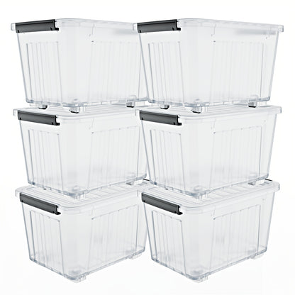 Storage Bins with Lids and Wheels Stackable 72Qt 97Qt Heavy Duty 220LB Capacity 4 6 Pack Plastic Storage Boxes for Home Garage Basement Clear Blue Black