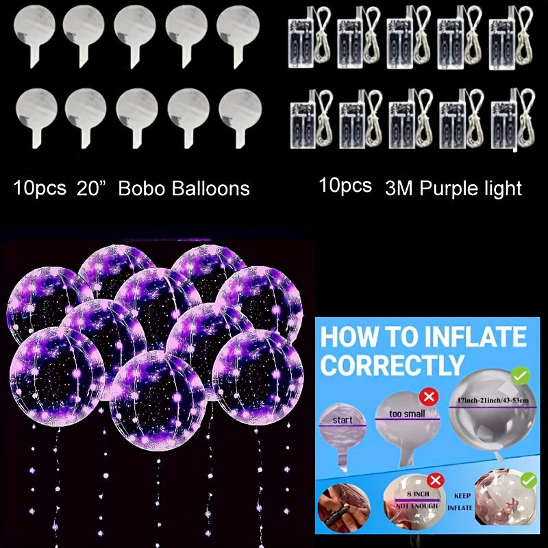 String Lights and Balloons Party Decoration Set 20 Pack – 10x 3-Meter LED String Lights & 10x 20-Inch Balloons for Wedding, Birthday, Graduation, Christmas, Halloween, Indoor Outdoor Decor