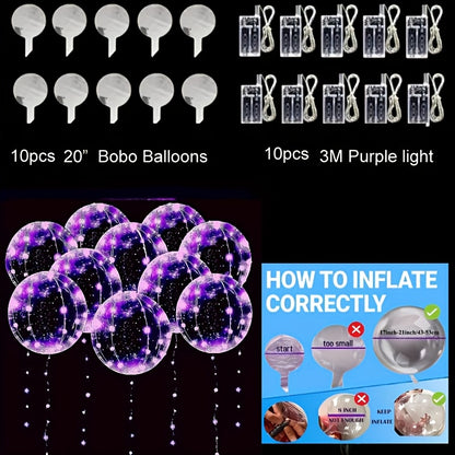 String Lights and Balloons Party Decoration Set 20 Pack – 10x 3-Meter LED String Lights & 10x 20-Inch Balloons for Wedding, Birthday, Graduation, Christmas, Halloween, Indoor Outdoor Decor