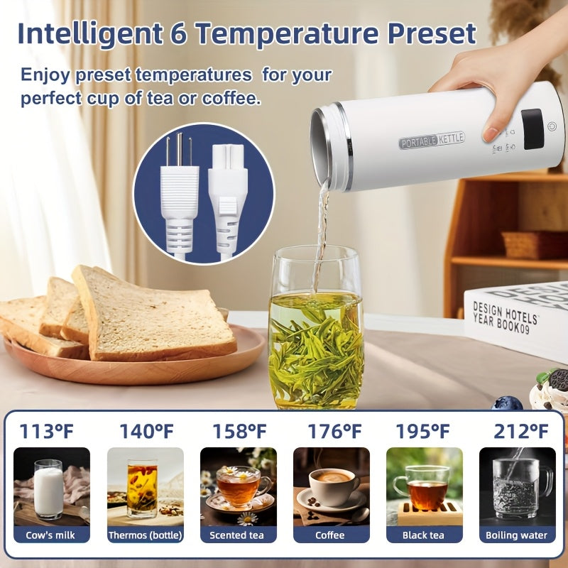 Portable Electric Kettle Travel 15.2oz 304 Stainless Steel 6 Temperature Controls Auto Shut-Off BPA Free for Coffee Tea Milk 5 Colors