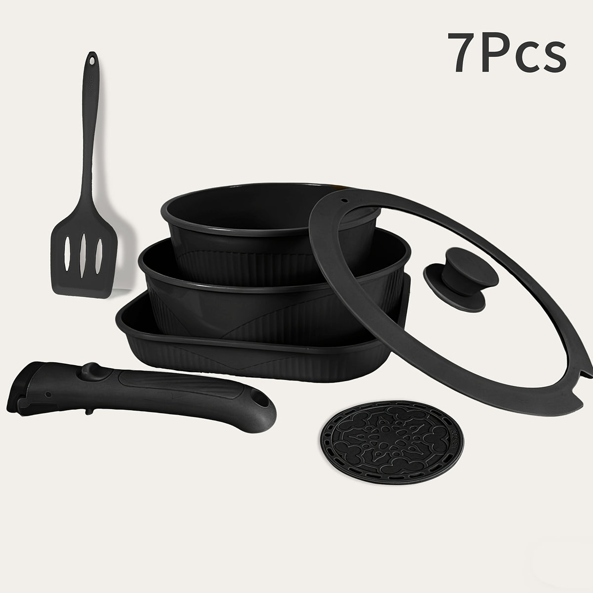 Non-Stick Cookware Set with Removable Handles, 5 7 24 Piece Induction Ready Pots and Pans Set, Stackable Space Saving Kitchen Set with Skillet Frying Pan Soup Pot Steak Pan, Easy to Clean, Multiple Colors