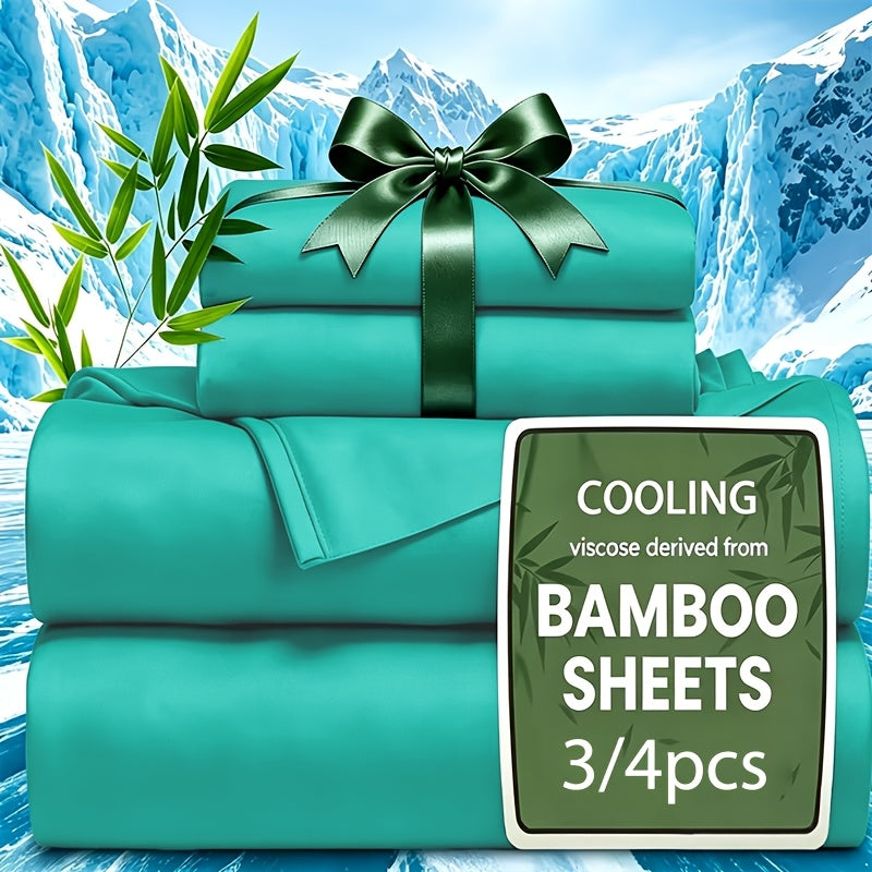 Cooling Bamboo Fiber Sheet Set Twin Full Queen King, 16-Inch Extra Deep Pocket Bed Sheets, Soft Hotel-Style Cooling Bedding for Hot Sleepers, Wrinkle & Shrink Resistant, 13 Colors, 3/4 Piece Set