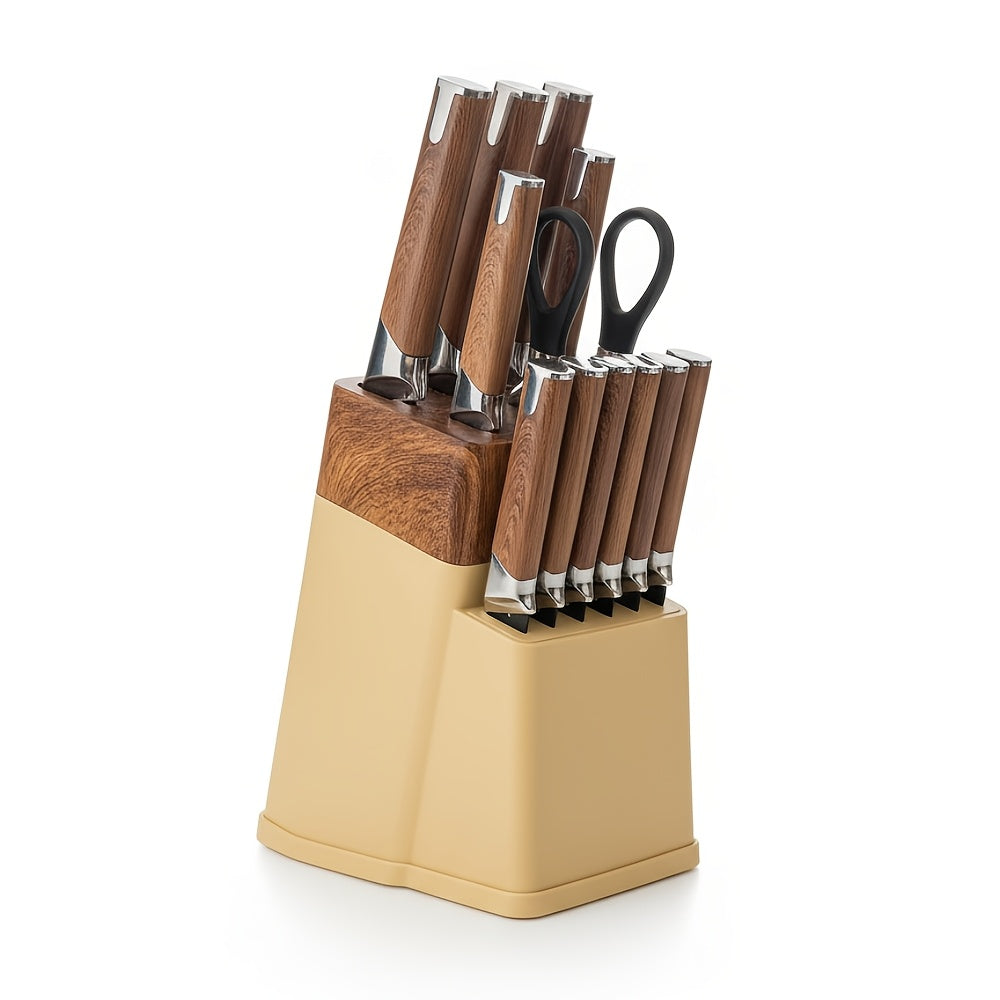 13-Piece Kitchen Knife Set with Block Holder - Chef Knife, Bread Knife, 6 Steak Knives & Scissors - Sharp Stainless Steel Blades, Durable Ergonomic Handle, Perfect Housewarming Gift for Home Kitchen