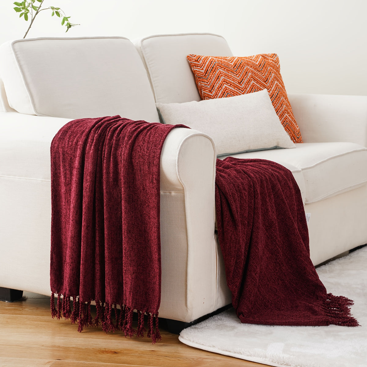 Boho Chenille Throw Blanket with Fringe 50x60 Inch – Soft Velvety Decorative Fringe Throw for Sofa Couch Bed Living Room Home Decor 17 Colors Cozy Gift for Women