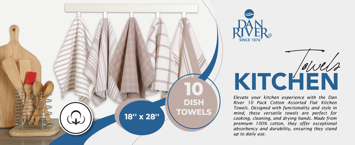 100% Cotton Kitchen Towels 10 Pack – Flat Weave Absorbent Dish Towels in Assorted Colors, Reusable Cloth Towels for Cooking, Cleaning & Drying Hands – Holiday & Everyday Kitchen Essential