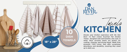 100% Cotton Kitchen Towels 10 Pack – Flat Weave Absorbent Dish Towels in Assorted Colors, Reusable Cloth Towels for Cooking, Cleaning & Drying Hands – Holiday & Everyday Kitchen Essential