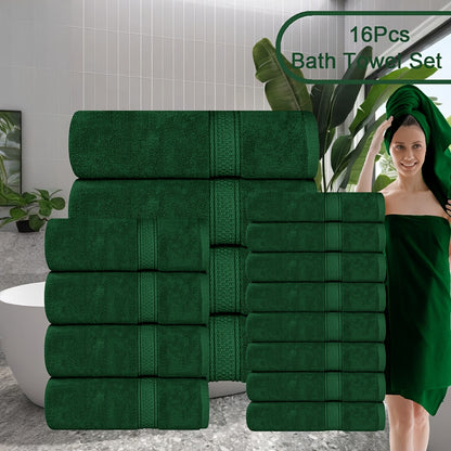 Towel Set 8 Piece & 16 Piece – Soft Absorbent Bath Towels, Hand Towels & Washcloths | Quick Dry Thickened Bathroom Towels for Home Hotel Spa | 12 Colors