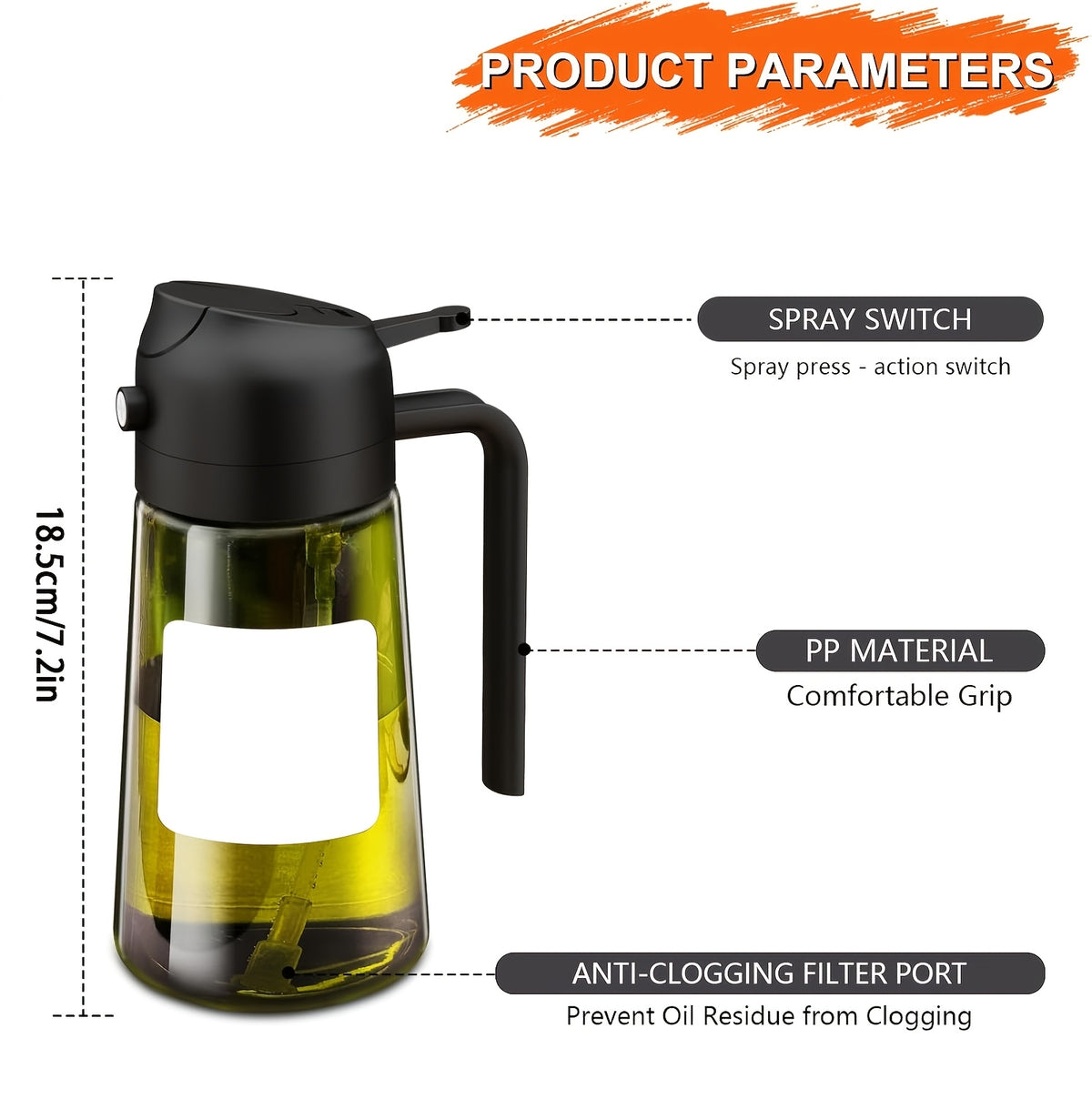 Olive Oil Dispenser Bottle Set of 2 - 16oz 480ml Borosilicate Glass Oil Bottle with Drizzle & Spray Function, Light-Blocking Dark Green & Clear Glass for Kitchen Cooking Salad Dressing