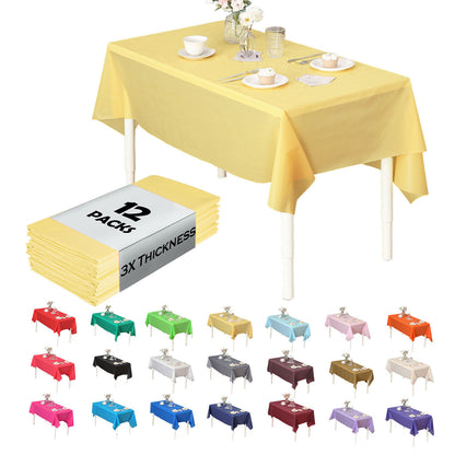 Disposable Plastic Tablecloth 12-Pack – Heavy Duty Table Cover for Parties, 84" Round & 54"x108" Rectangle, 22 Colors for Kitchen Dining Outdoor Events