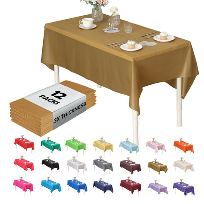 Disposable Plastic Tablecloth 12-Pack – Heavy Duty Table Cover for Parties, 84" Round & 54"x108" Rectangle, 22 Colors for Kitchen Dining Outdoor Events