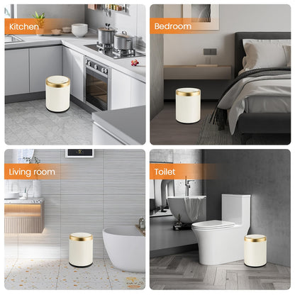 Dual Bucket Trash Can Oval Push Lid 3.17 Gallon – Odor-Sealing Recycling Waste Bin with Golden Accent, Modern Plastic Garbage Can for Kitchen, Bathroom, Bedroom & Living Room