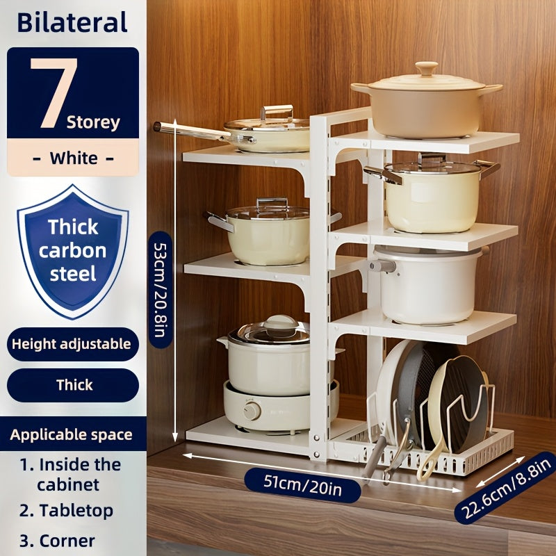 Adjustable Kitchen Storage Rack 2 to 7 Tier – Multi-Layer Countertop Organizer for Pots Pans & Utensils Wall-Mountable Sink Rack in Black White & Grey