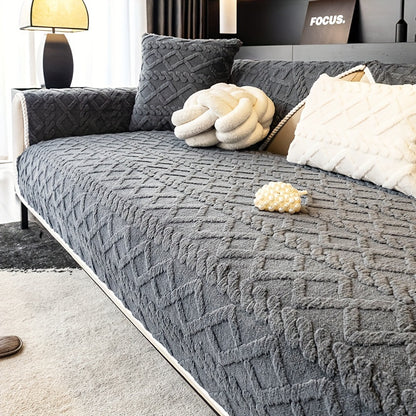 Sofa Cover Plush Couch Protector | Shu Velveteen Jacquard Knit Fabric Slipcover, Machine Washable Anti-Slip, Separate Seating for Living Room Bedroom Office, Modern Style Home Decor