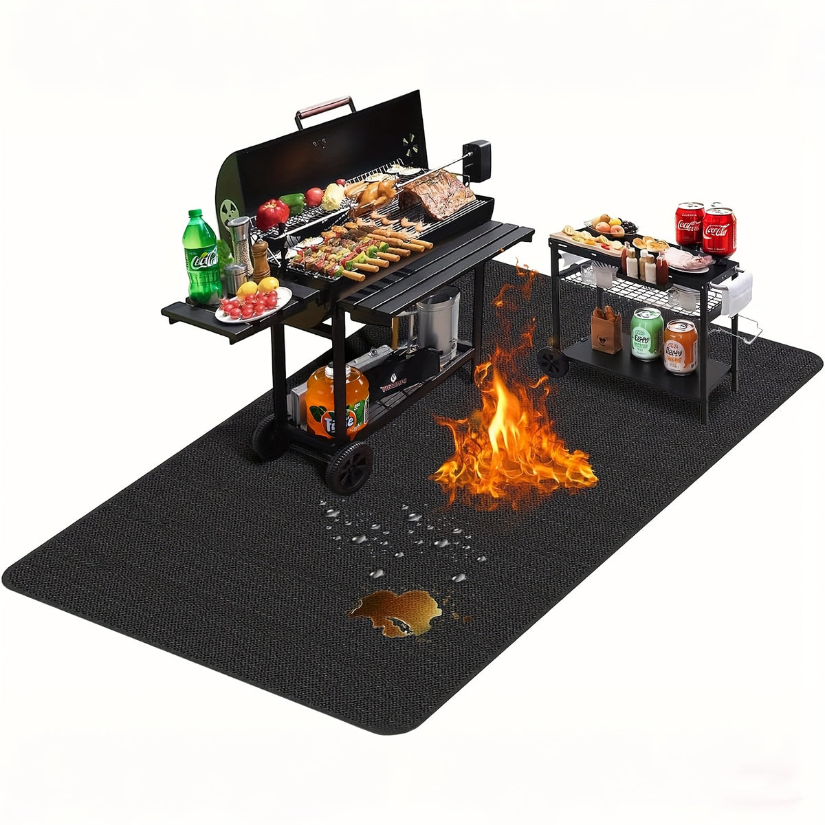 BBQ Grill Mat Double-Sided Fireproof Waterproof – Fiberglass Silicone Under Grill Protector for Deck Patio Lawn, Heat Resistant, Easy Clean, 7 Sizes for Outdoor Grills Fire Pits & Smokers