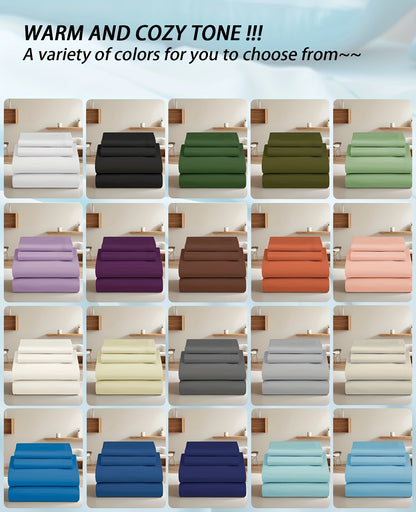 Bed Sheets Set Extra Deep Pocket 500 Thread Count, 3/4 Piece 18 Inch Deep Pocket Fitted Sheet Soft Brushed Microfiber Hotel Luxury Bedding, Wrinkle Free Breathable Bed Sheet Twin Full Queen King