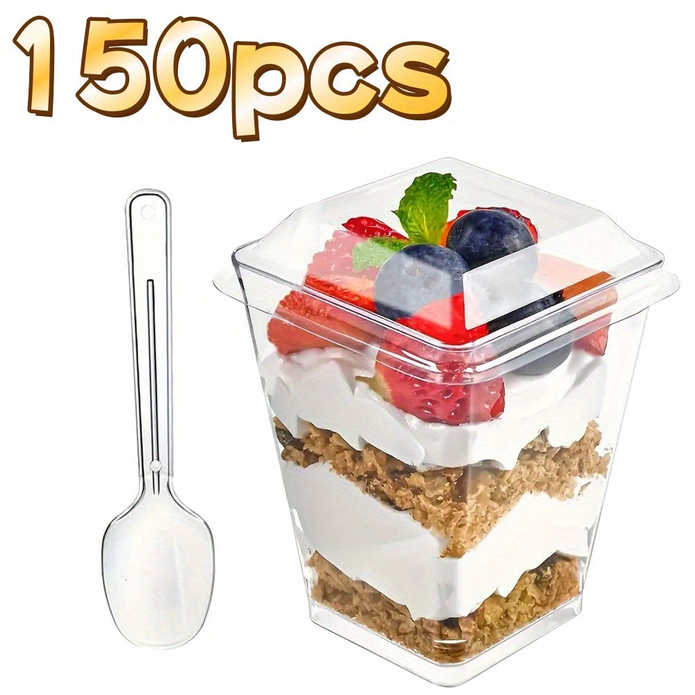 Plastic Dessert Cups with Lids & Spoons 5oz 8oz – 25 50 100 150 200 Pack Mini Pudding Cups for Party Family Gathering Camping Picnic
