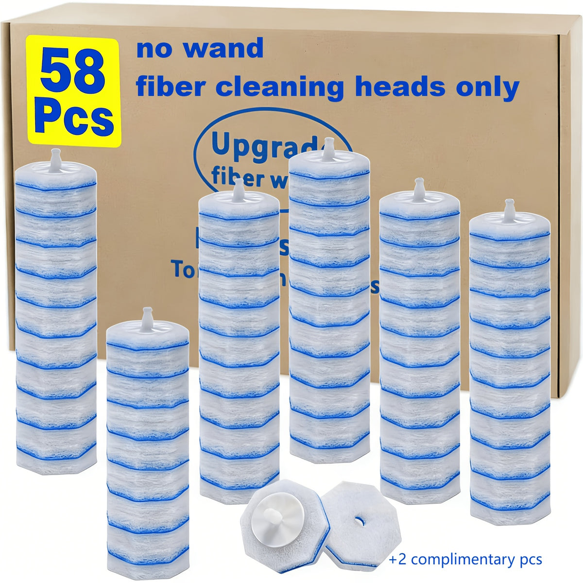 Disposable Toilet Wand Refills 58 or 120 Pack, Toilet Brush Replacement Heads with Upgraded Fiber Bristles, Compatible with Clorox ToiletWand System, Deep Clean Toilet Bowl, Bathtub & Sink