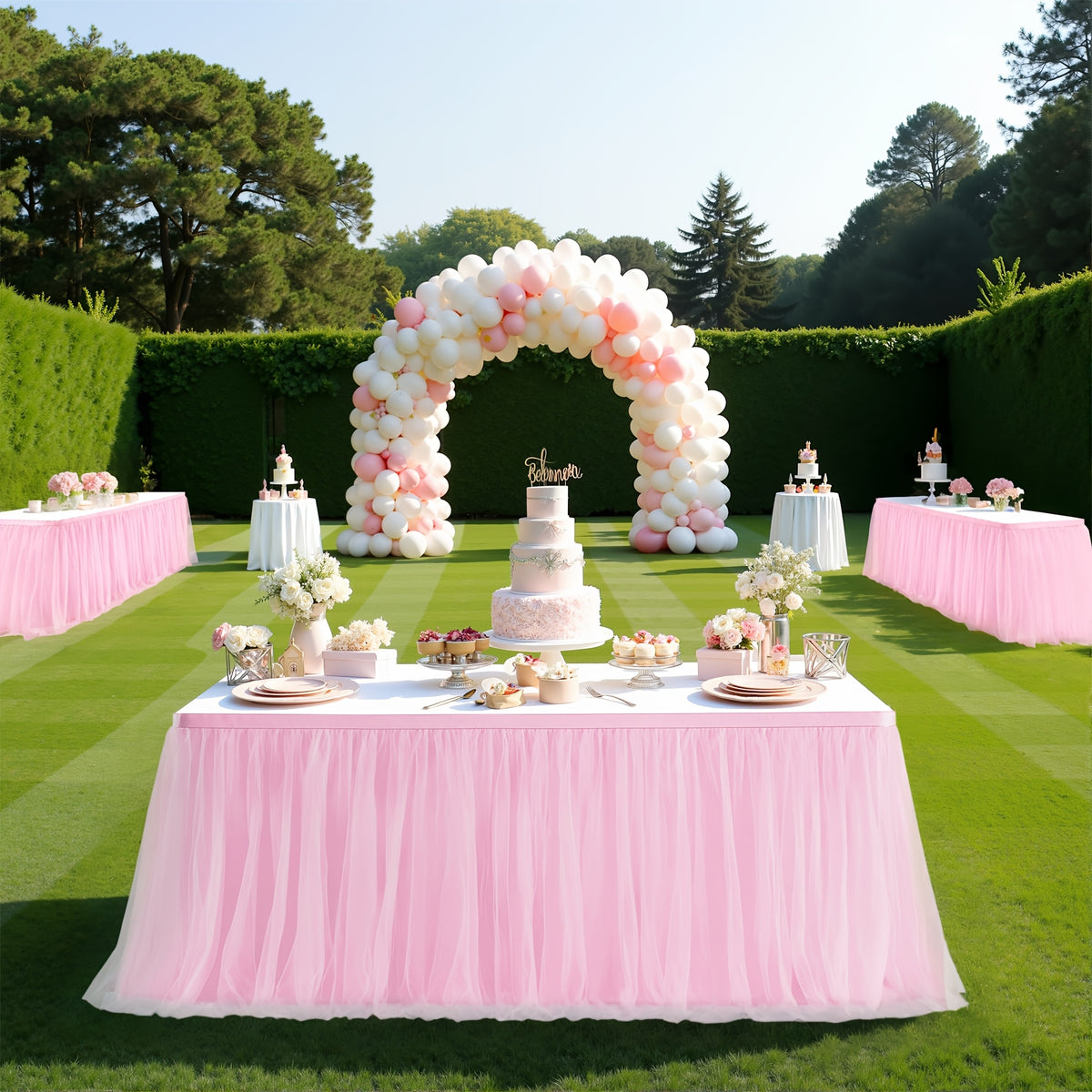Tulle Table Skirt 6Ft Ruffle Tutu Tablecloth for Rectangle & Round Tables, Princess Birthday Party Cake Dessert Table Decoration, Easy Hook Install, 10 Colors – Pink White Black & More