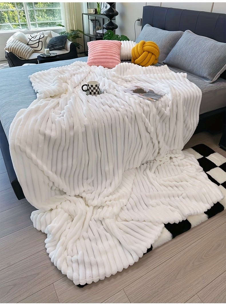 Faux Rabbit Fur Fleece Blanket Ultra-Soft 3D Double-Sided Throw – All-Season Plush Blanket for Bed, Couch & Travel, Multi-Color in 4 Sizes: White, Pink, Gray, Khaki, Purple & More
